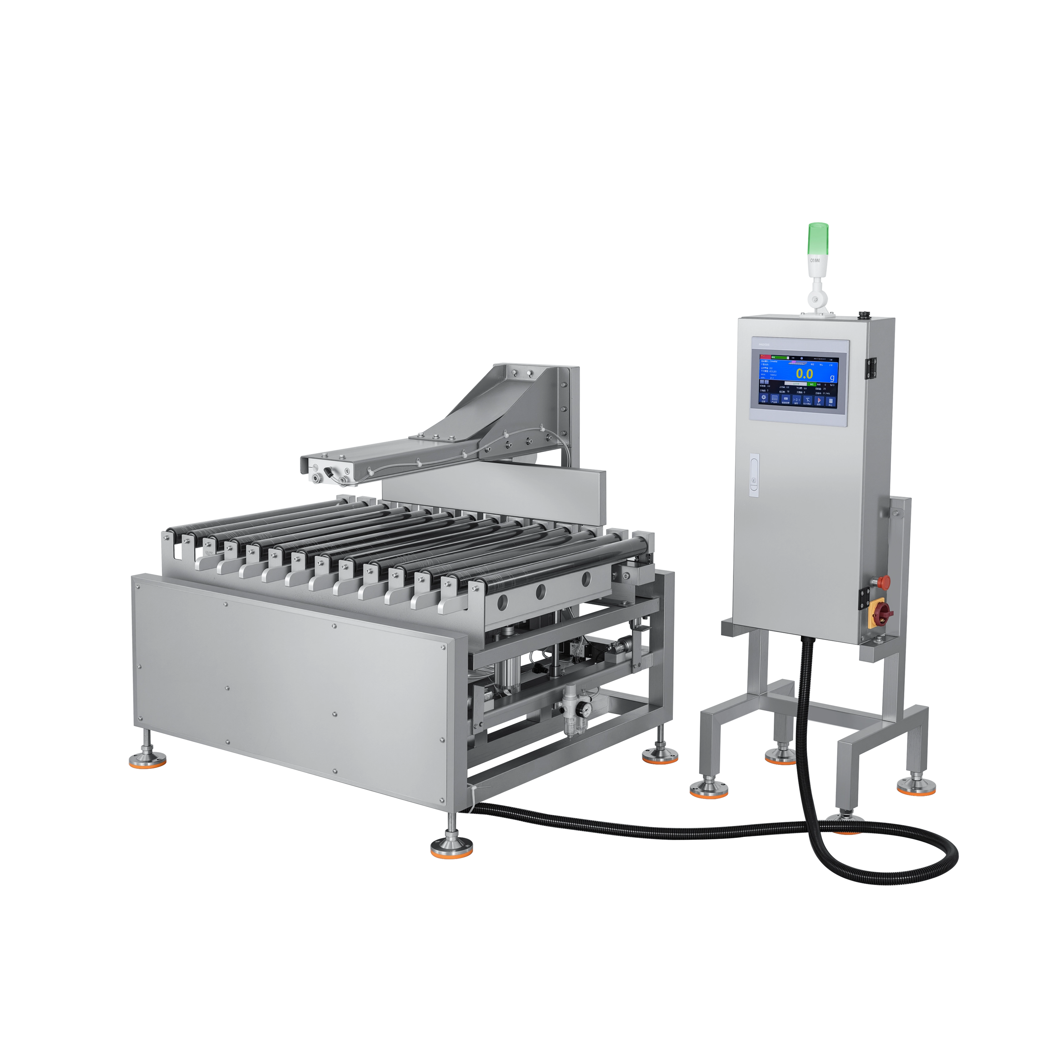 Einteilige Rollenkontrollwaage für 25 kg schwere Kartons